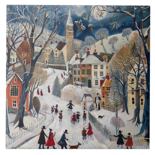 Old Fashioned Small Town Christmas Ceramic Tile (Front)