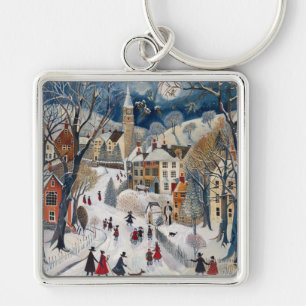 Old Fashioned Small Town Christmas Key Ring