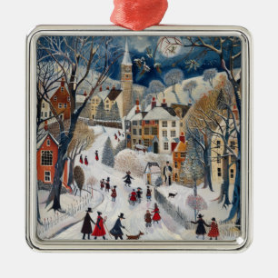 Old Fashioned Small Town Christmas Metal Ornament