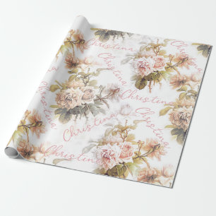 Old fashioned soft rose pink bouquet pattern flora wrapping paper
