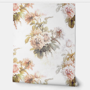Old fashioned soft rose pink bouquet pattern wallpaper