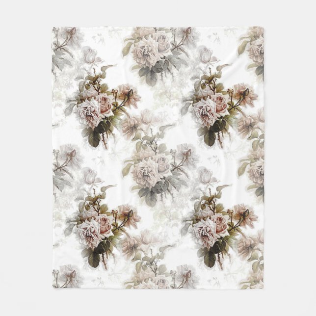 Old fashioned soft rose pink grey bouquet pattern  fleece blanket (Front)