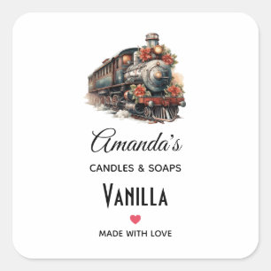 Old-Fashioned Steam Train Retro Christmas Candle Square Sticker