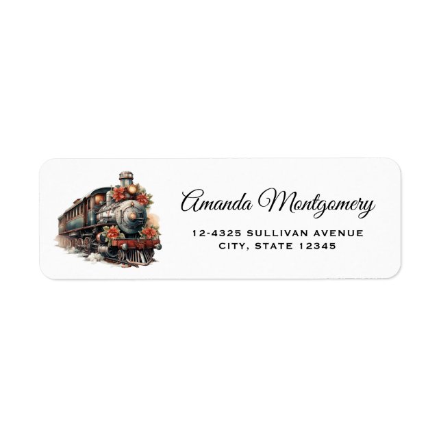 Old-Fashioned Steam Train Retro Christmas Return Address Label (Front)