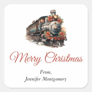Old-Fashioned Steam Train Retro Christmas Square Sticker