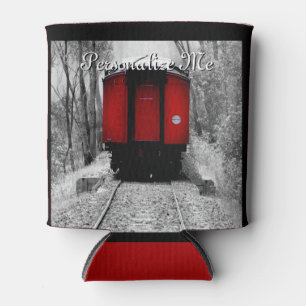 Old Fashioned Steam Train with Red Caboose Can Cooler