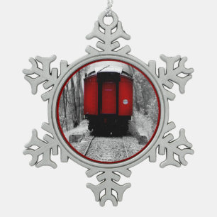 Old Fashioned Steam Train with Red Caboose Snowflake Pewter Christmas Ornament
