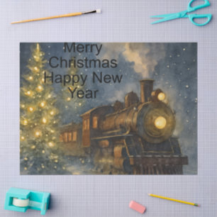 Old-Fashioned Train Christmas Traditional Winter Tissue Paper