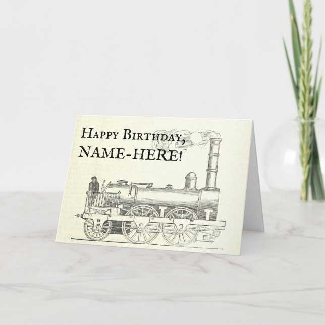 Old Fashioned Train Locomotive Birthday Card (Front)