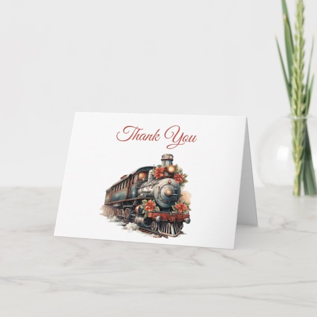Old-Fashioned Train Retro Christmas Thank You Card (Front)