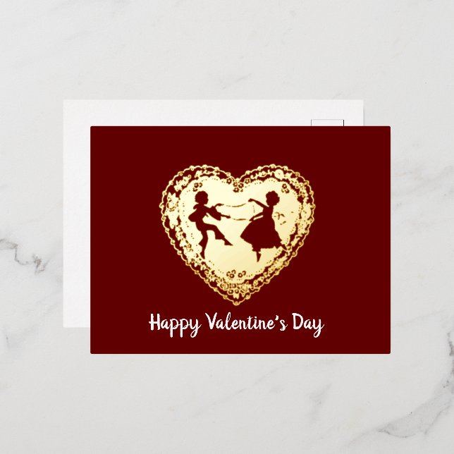 Old Fashioned Valentine Silhouette  Foil Holiday Postcard (Front/Back)