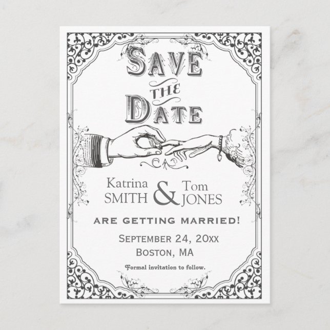 Old fashioned Victorian Ceremony Save the Date Announcement Postcard (Front)
