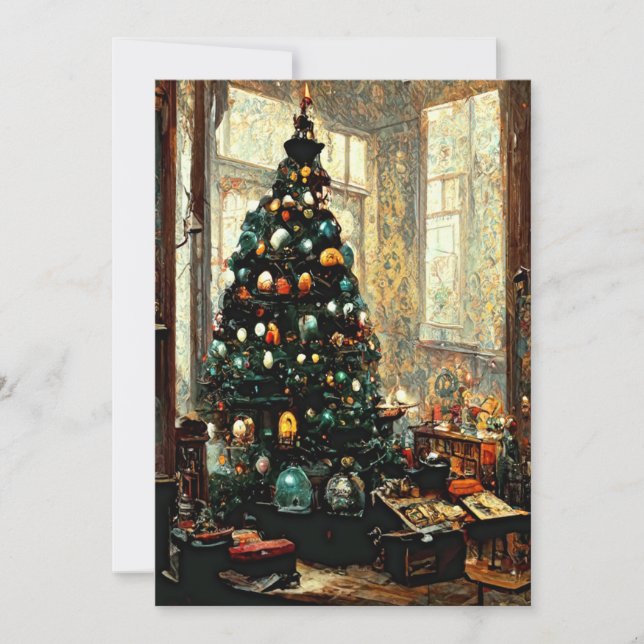 Old Fashioned Victorian Christmas Tree Holiday Card (Front)