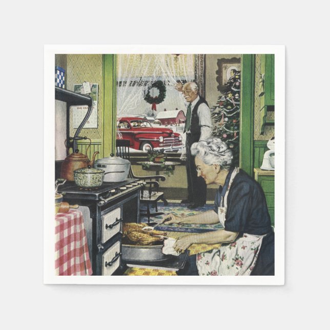 Old Fashioned Vintage Home Kitchen Christmas Napkin (Front)