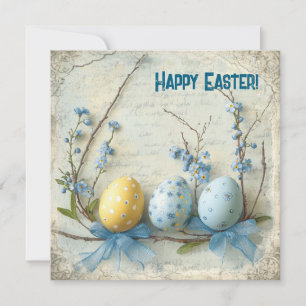 Old fashioned watercolor blue & yellow Easer eggs Holiday Card