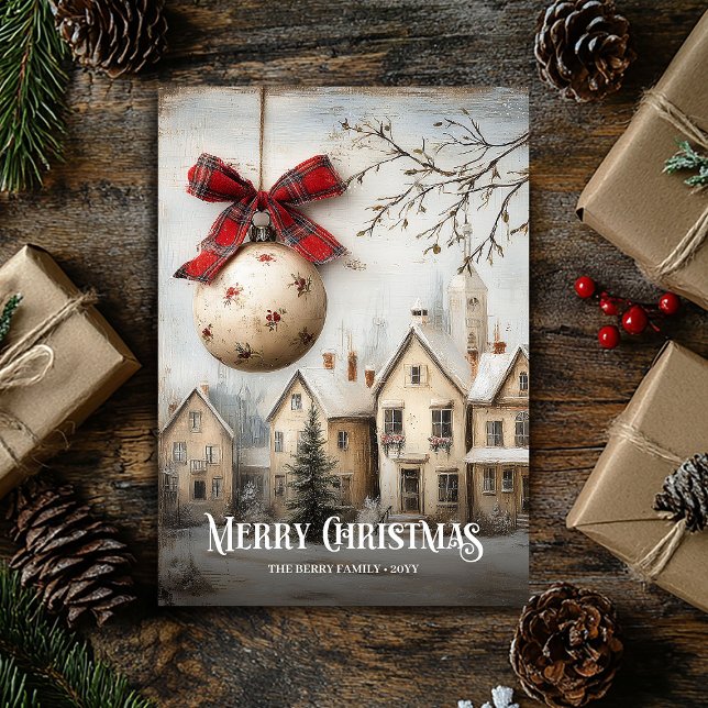 Old Fashioned Watercolor Red White Christmas Scene Holiday Card (Old Fashioned Watercolor Red White Christmas Scene Holiday Card)