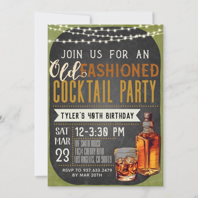 Old Fashioned Whiskey Birthday Invitation (Front)