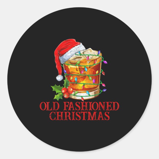 Old Fashioned Whiskey Christmas Funny Bourbon Tail Classic Round Sticker (Front)
