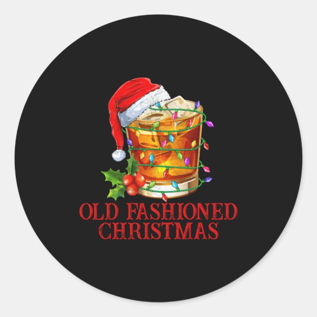 Old Fashioned Whiskey Christmas Funny Bourbon Tail Classic Round Sticker (Front)