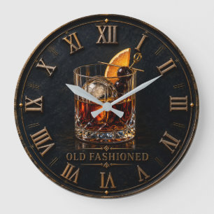 Old Fashioned Whiskey Cocktail Bar Decor Large Clock