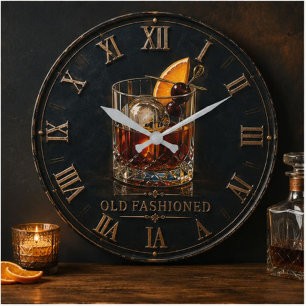 Old Fashioned Whiskey Cocktail Bar Decor  Large Clock