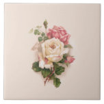 Old Fashioned White/Pink Roses-Buff Background Ceramic Tile<br><div class="desc">Elegant and romantic old fashioned/vintage white rose,  pink rose and pink rosebuds with green foliage and subtle shading in warm tones on buff/beige background.</div>