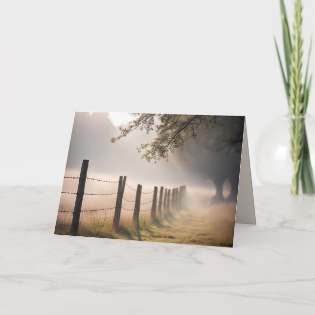 Old Fence In Mist Thinking of You Card (Front)