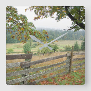 Old Fence On A Farm Square Wall Clock