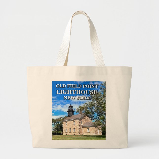 Old Field Point Lighthouse New York Large Tote Bag (Front)