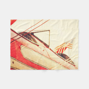 Old Fighter Aeroplane Patriot Red Fleece Blanket