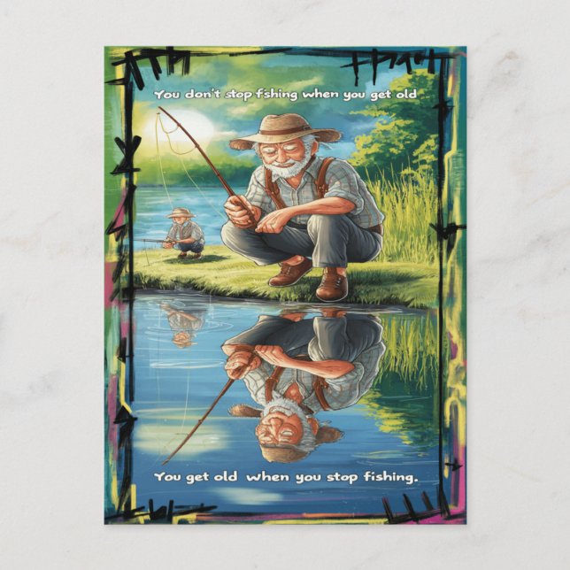Old Fisherman's Reflection Postcard (Front)