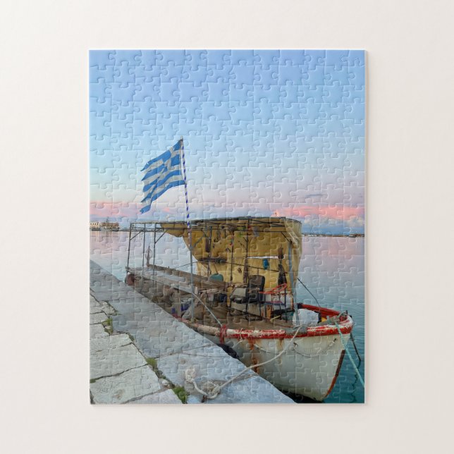 Old Fishing Boat Greek Flag Zakynthos Greece Jigsaw Puzzle (Vertical)