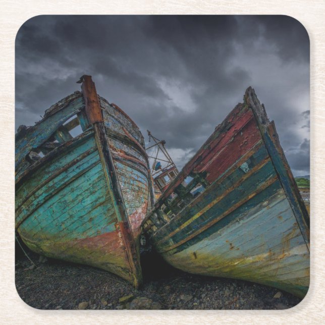 Old Fishing Boats Square Paper Coaster (Front)