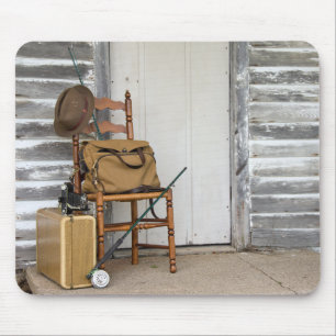 Old Fishing Equipment on Chair Mouse Pad