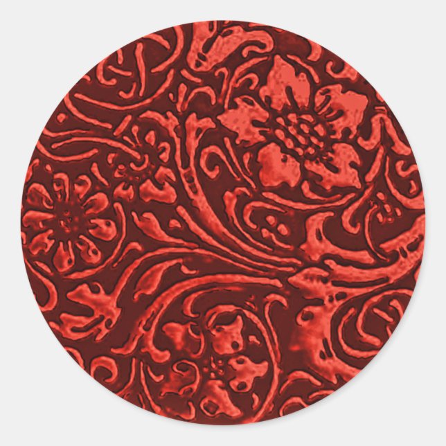 Old Floral, Red Classic Round Sticker (Front)