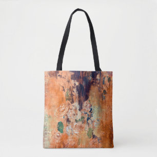 Old floral wallpaper, grunge vignette. tote bag