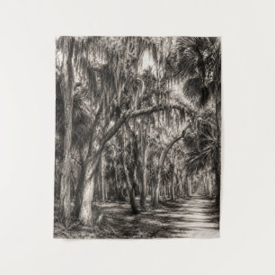 Old Florida Oak Hammock Graphite Sketch Rockledg Tapestry