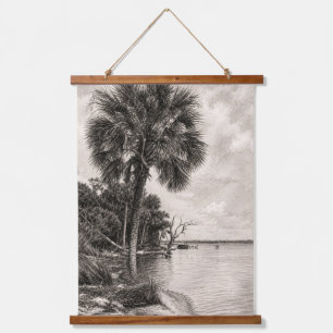 Old Florida Shoreline Graphite Sketch Rockledge Hanging Tapestry