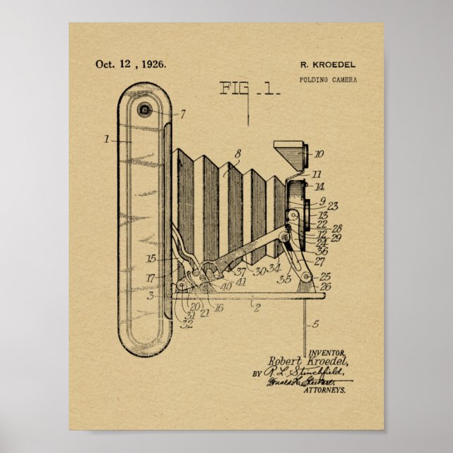 Old Folding Camera Patent Art Drawing Print (Front)