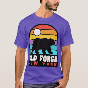 Old Forge NY Adirondacks Bear Badge Retro Sunset T-Shirt