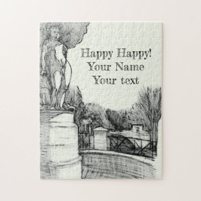 Old fountain in the park with sculpture boy jigsaw puzzle (Vertical)