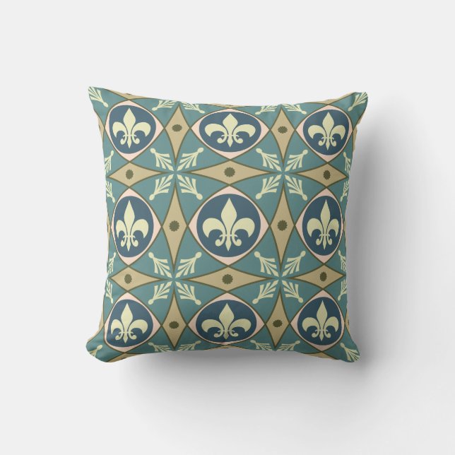 Old French Fleur-De-Lis Throw Pillow (Front)
