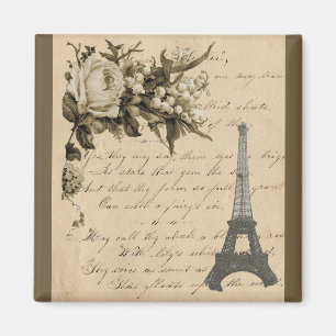 Old French flowers and Eiffel Tower Magnet