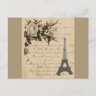 Old French flowers and Eiffel Tower Postcard