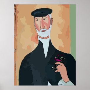 Old Frenchman with Wine Glass Poster