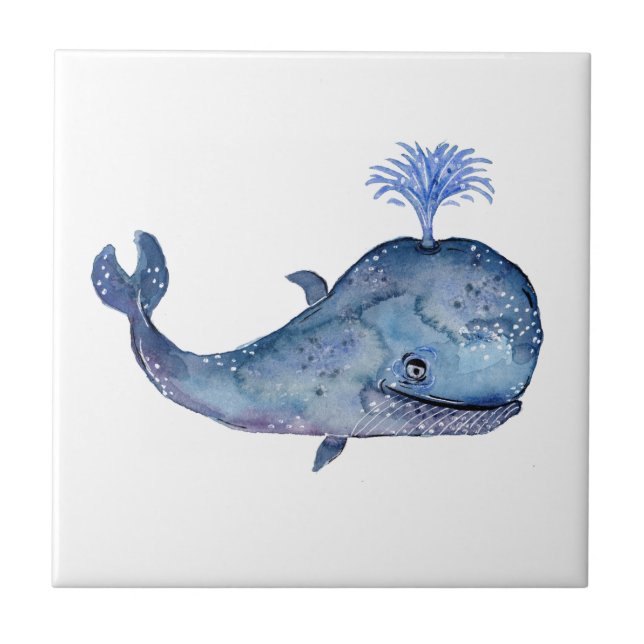 Old Friendly Looking Blue Whale Ceramic Tile (Front)