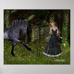 'Old Friends' - Elf & Black Horse Print/Poster Poster