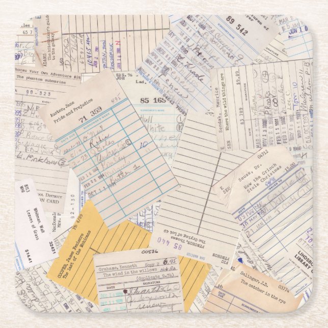 Old Friends Library Circulation Card Square Paper Coaster (Front)
