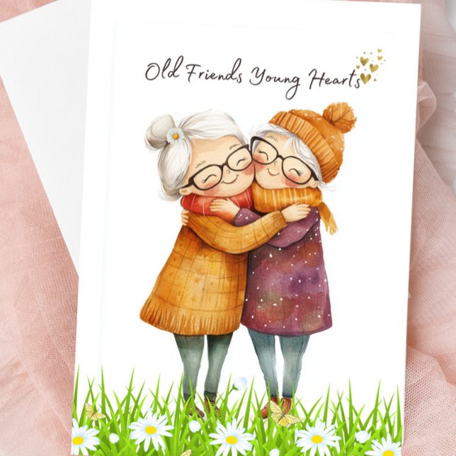 Old Friends Young Hearts Blank Greeting Card (Old Friends, Young Hearts Blank Greeting Card)