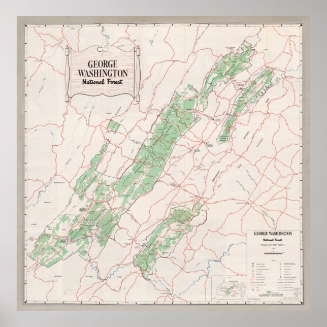 Old George Washington National Forest Map (1964)  Poster (Front)